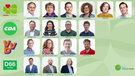 overzichtsfoto met alle pasfoto's van individuele gekozen raadsleden